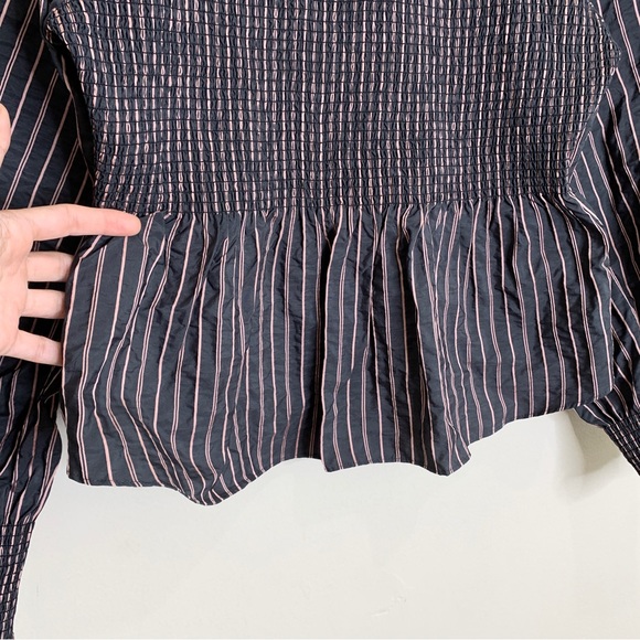 NEW Cinq à Sept Houston Striped Smocked Peplum Top *Graphite/Dark Salmon* Sz L - Picture 10 of 16